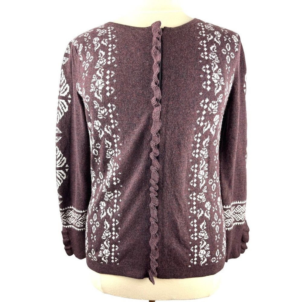 Parisian Grandma Cottage Core Sundance Wool Zip Ruffle Cardigan, Women’s X Large